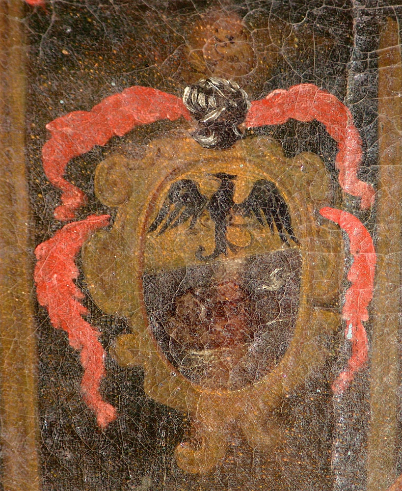 Stemma de De L'arca nel quadro di S. Felice di Cantalice nella chiesa di S. Cosma e Damiano ad Ozieri